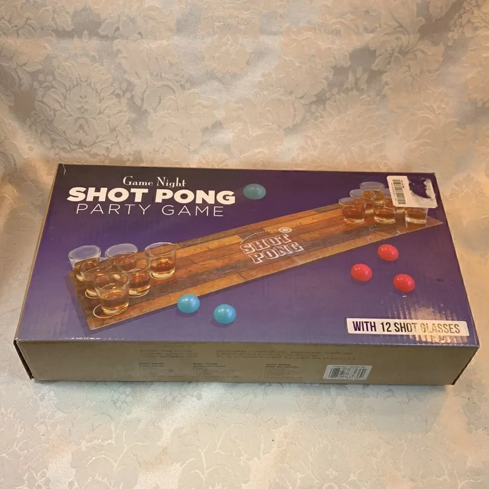 Shot Pong Game Night Party Game With 12 Shot Glasses 1 Game Board 6 Balls New